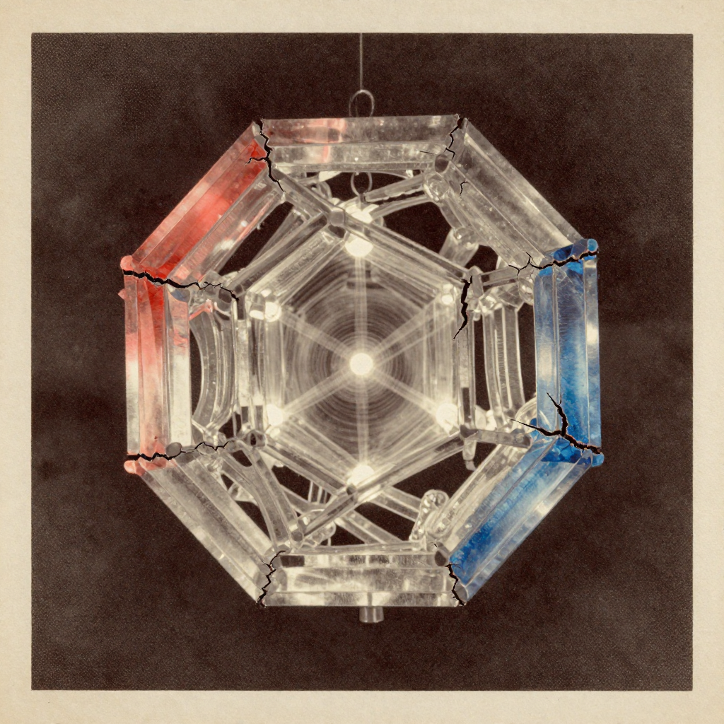 vintage Victorian newspaper photograph, sepia tone, aged paper texture, halftone dot printing, 1890s photojournalism, slight grain, archival quality, authentic period photography, A suspended hexagonal lattice of glowing, translucent beryllium-like crystal rods forming a honeycomb mesh, each junction pulsing with faint trapped light that flickers and stabilizes as ripples pass through, cracks forming at the edges but sealing instantly with a shift in hue—from crimson to cobalt—along optimized pathways, dramatic side lighting casting sharp shadows that reveal inner recursive patterns, atmosphere of quiet resilience in a vacuum chamber [Z-Image Turbo]