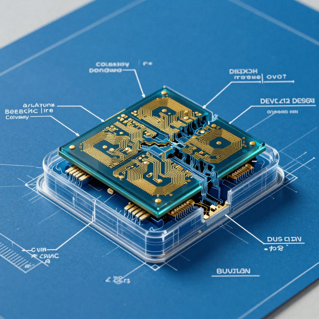 technical blueprint on blue paper, white precise lines, engineering annotations, 1950s aerospace, Cutaway diagram of a quantum computing processor, its superconducting niobium circuits etched in gold traces across a sapphire substrate, qubit lattice fractured mid-operation with annotation lines labeling collapsing coherence zones and decryption pathways, cold vacuum chamber layers peeling away to reveal quantum noise infiltration, overhead orthographic lighting casting sharp shadows, sterile technical atmosphere with floating measurement callouts and decay metrics in clean negative space [Z-Image Turbo]