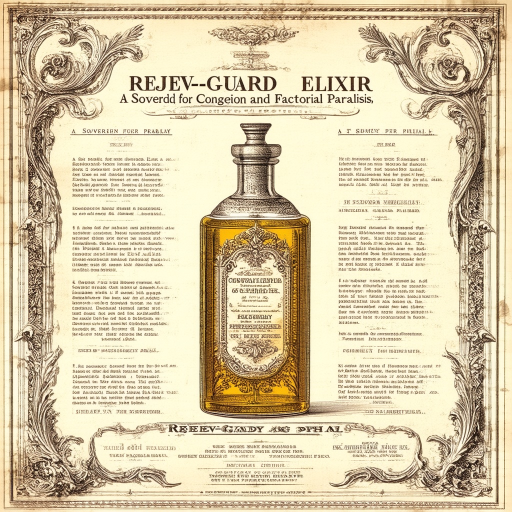 Illustration for: THE REJUVENATING REJEV-GUARD ELECTRO-TONIC: A Sovereign Remedy for Cerebral Congestion and Factorial Paralysis Illustration for: THE REJUVENATING REJEV-GUARD ELECTRO-TONIC: A Sovereign Remedy for Cerebral Congestion and Factorial Paralysis