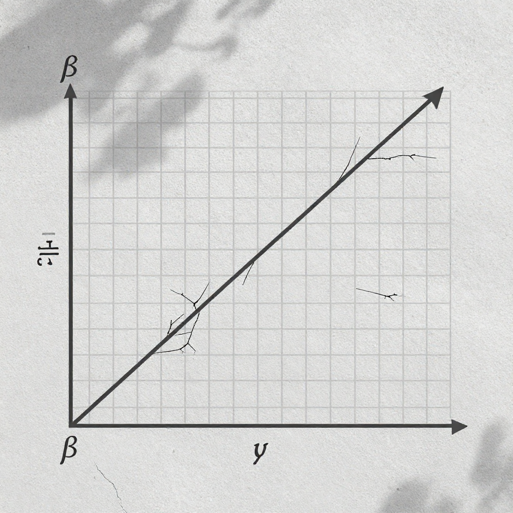 clean data visualization, flat 2D chart, muted academic palette, no 3D effects, evidence-based presentation, professional infographic, minimal decoration, clear axis labels, scholarly aesthetic, a large, flat urban grid diagram drawn in faded graphite on cracked concrete, precise axes labeled 'β' and 'γ' with a bold asymptotic line approaching γ = 2 + β, fine fractures radiating from data points, overhead diffuse daylight casting soft shadows on ruled lines, atmosphere of quiet revelation and structural inevitability [Z-Image Turbo]