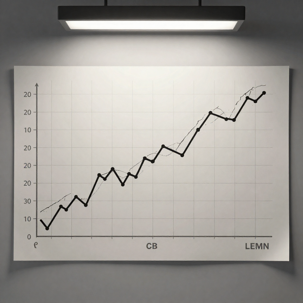 clean data visualization, flat 2D chart, muted academic palette, no 3D effects, evidence-based presentation, professional infographic, minimal decoration, clear axis labels, scholarly aesthetic, a large, partially disintegrating line chart on matte paper, ink lines cracking and fading at the edges, precise gridlines warping where data points should stabilize, dim overhead light from above casting sharp but broken shadows, atmosphere of quiet erosion in a sterile research environment [Z-Image Turbo]