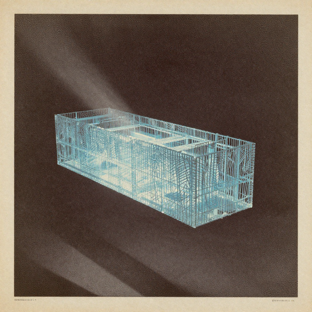 vintage Victorian newspaper photograph, sepia tone, aged paper texture, halftone dot printing, 1890s photojournalism, slight grain, archival quality, authentic period photography, a crystalline lattice fortress, forged from fused quartz and superconducting niobium threads, lit from the side by a sharp beam of cold blue light, suspended in a void of absolute silence and perfect stillness [Z-Image Turbo]