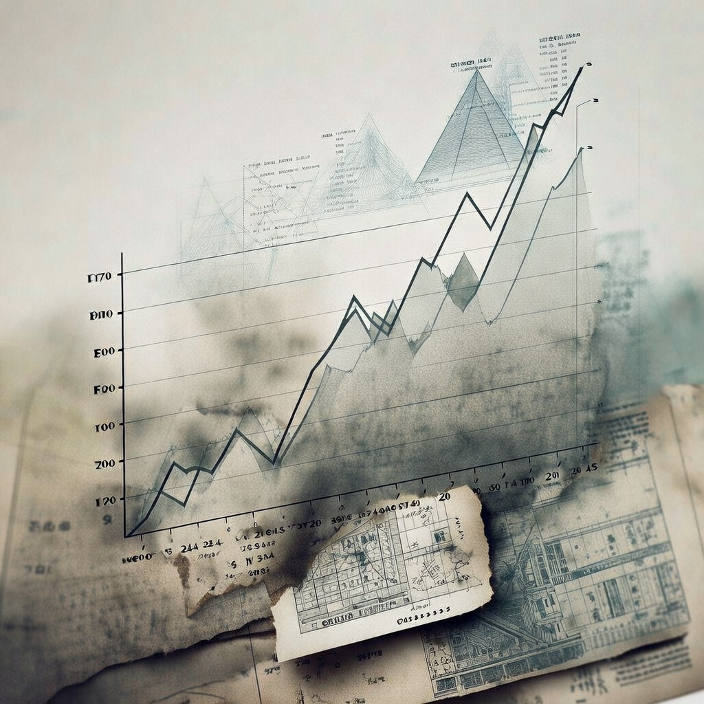 clean data visualization, flat 2D chart, muted academic palette, no 3D effects, evidence-based presentation, professional infographic, minimal decoration, clear axis labels, scholarly aesthetic, A large, two-dimensional line graph etched in charcoal-gray ink on translucent drafting paper, its trend line climbing sharply through layered collage elements: beneath it, smudged textures of soot and scorched parchment; embedded within the lower axes, torn fragments of 17th-century building plans and 20th-century bomb maps; above the peak, faint overlays of financial indices and population pyramids. Light falls from above-left, casting subtle shadows that emphasize depth between the layers, while axis labels remain crisp and legible in serif type. The atmosphere is one of measured revelation—solemn yet forward-moving, like data telling a story of inevitable renewal. [Bria Fibo]
